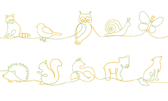 Illustration verschiedener heimischer Tiere wie Fuchs, Igel, Schmetterling und Eule als orange-grüne Bändergrafiken für die Wandgestaltung in der Albertinen Kindertagesstätte Schnelsen in Hamburg. 